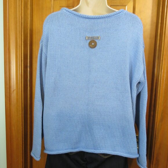 Shannon Passero Blue Marion Pullover Sweater 100% Cotton Denim Pocket Large - Picture 9 of 13
